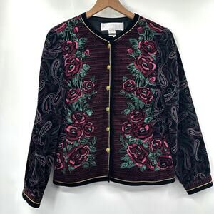 Vintage 80s Bonwit Teller Velvet Floral Jacket Button Front Size‎ M